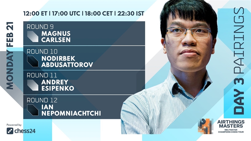 Quang Liêm thua Vua cờ Carlsen ở Siêu giải cờ Nhanh online Airthings Masters 2022